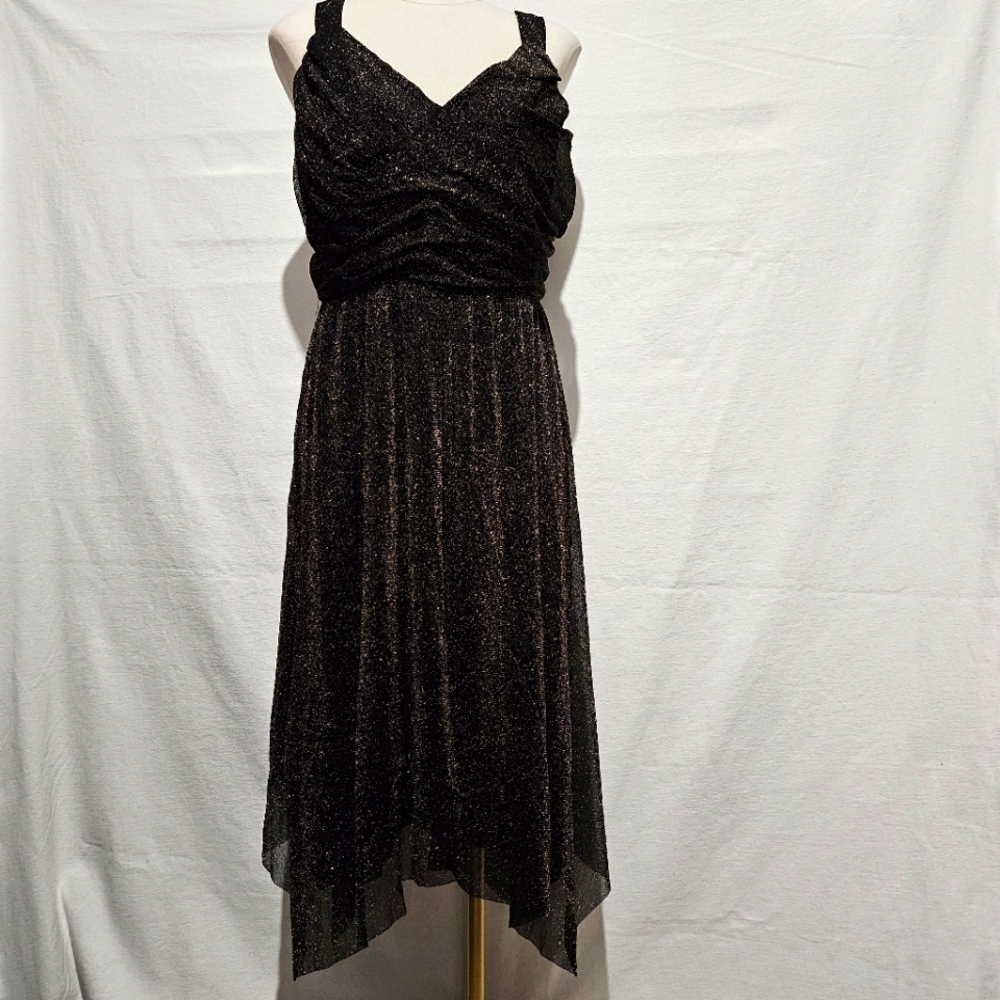 Jonathan Martin Sz 22W Stretchy Sparkly Gold Black Strap Party Dress